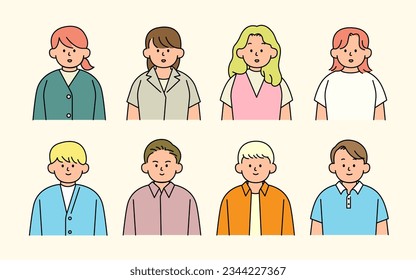 Outline avatars profile set, office workers, simple icon style, character design, vector illustration.