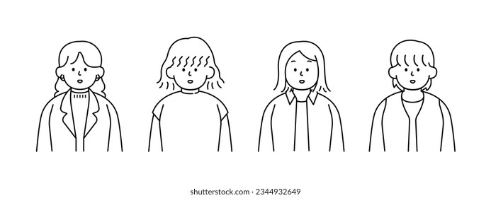 Outline avatars profile set office workers , hand-drawn icon style , flat line vector.