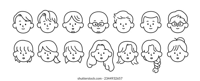 Outline avatars profile set office workers , hand-drawn icon style , flat line vector.