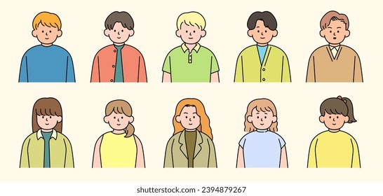 Outline avatars profile set, office workers, simple icon style, character design, vector illustration.