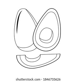 outline avocado whole and cut slices. flat vector illustration isolated on white background