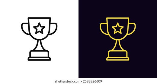 Outline award goblet icon, with editable stroke. Reward cup with star. Award super cup, sport trophy and top achievement, game prize, sport victory, champion reward, winner triumph. Vector icon