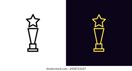 Outline award statue icon, with editable stroke. Golden statue with star. Awarding statuette, film and music award, academy reward, giving ceremony, winner trophy and prize nomination. Vector icon