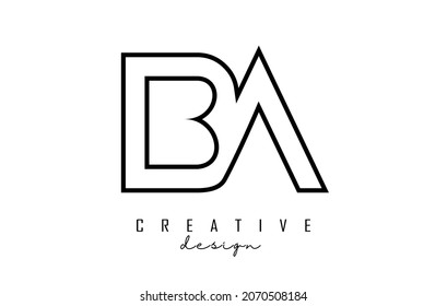 Outline BA letters logo with a minimalist design. Geometric vector illustration with black lines.