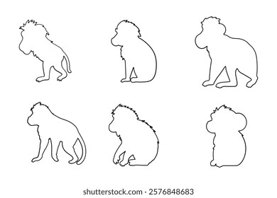 Outline Baboon Illustration Design Set