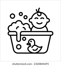 Outline baby bath tub vector icon. Baby bath tub illustration for web design, vector illustration on white background