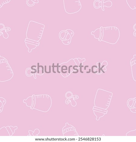 Outline Baby Bottle Pacifier Vector Seamless Pattern illustration Design