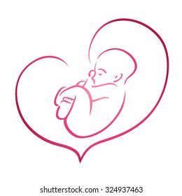 Outline baby in heart for your design