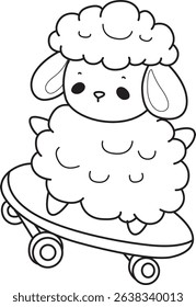 Outline of Baby sheep illustration activites. Funny sheep clip art elements.
outline of shiba inu playing a skateboard
