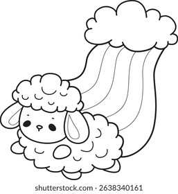 Outline of Baby sheep illustration activites. Funny sheep clip art elements.
outline of shiba inu playing a sliding in the rainbow
