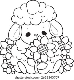 Outline of Baby sheep illustration activites. Funny sheep clip art elements.
outline of baby lamb in the middle of sun flower
