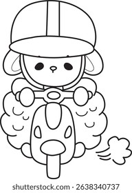 Outline of Baby sheep illustration activites. Funny sheep clip art elements.
outline of baby sleep riding a motor cycle