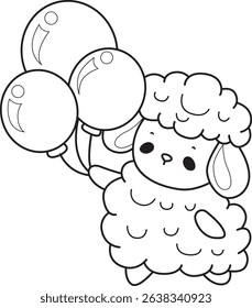 Outline of Baby sheep illustration activites. Funny sheep clip art elements.
outline of baby lamp bring a three of balloons
