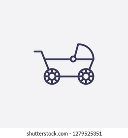 Outline baby stroller icon illustration isolated, kid vector sign symbol
