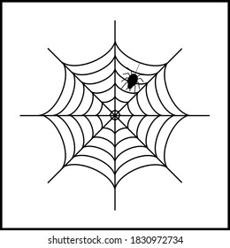 Outline back spider on spiderweb 