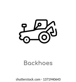 outline backhoes vector icon. isolated black simple line element illustration from construction concept. editable vector stroke backhoes icon on white background