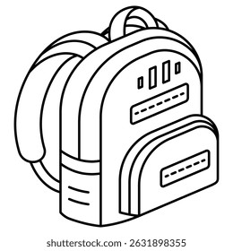 Outline Backpack Icon, School Bag or Travel Pack Illustration