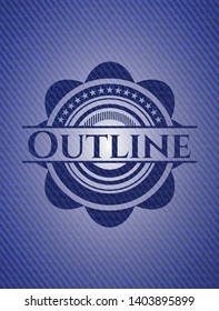 Outline badge with denim background. Vector Illustration. Detailed.