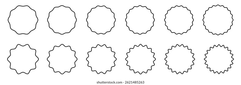 Outline badge label promo sale starburst sticker or star price tag. Wavy edge circle sticker. Blank sale round sticker - Vector illustration	