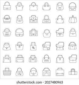 Outline of bag collection flat icon set