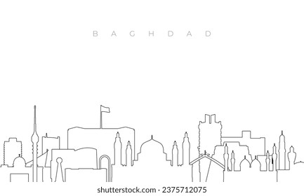 Esbozar el horizonte de Bagdad. Plantilla de moda con edificios de Bagdad y monumentos en línea. Diseño vectorial de material. 