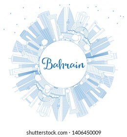 Outline Bahrain City Skyline with Blue Buildings and Copy Space. Vector Illustration. Business Travel and Tourism Concept with Modern Architecture. Bahrain Cityscape with Landmarks.