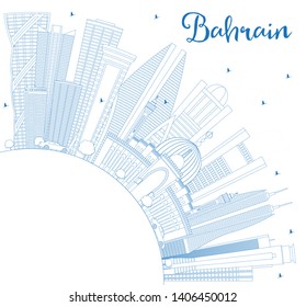 Outline Bahrain City Skyline with Blue Buildings and Copy Space. Vector Illustration. Business Travel and Tourism Concept with Modern Architecture. Bahrain Cityscape with Landmarks.