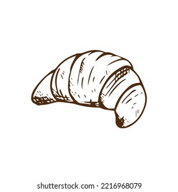 Outline bakery croissant isolated on white background for design menu cafe,bistro, restaurant, label and packaging. Vector illustration in doodle style