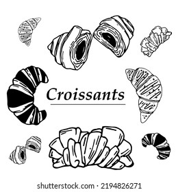 Outline bakery croissant vector isolated on white background for design menu cafe, bistro, restaurant, label and packaging.