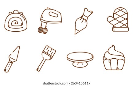 Outline bakery icons set. Vector