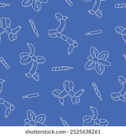 Outline Balloon Animal Candle Vector Seamless Pattern illustration for Print, Wallpaper.