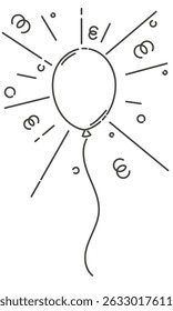 Die Umrisse des Ballons. Streamer und Konfetti. Ein Ballon, der von einer Linie umgeben ist.