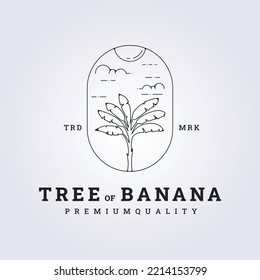 outline banana tree vector logo in badge, sunny forest illustration design