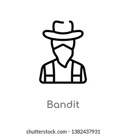 outline bandit vector icon. isolated black simple line element illustration from wild west concept. editable vector stroke bandit icon on white background