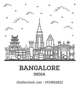 Outline Bangalore India City Skyline with Historic Buildings Isolated on White. Vector Illustration. Bangalore Cityscape with Landmarks.