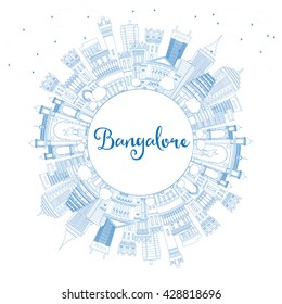 Outline Bangalore Skyline with Blue Buildings and Copy Space. Vector Illustration. Business Travel and Tourism Concept with Historic Buildings. Image for Presentation Banner Placard and Web Site.