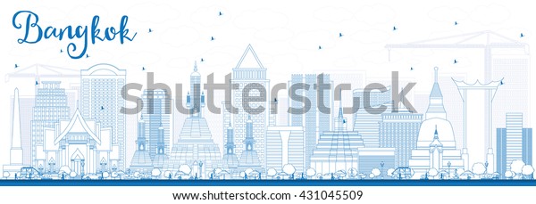 Outline Bangkok Skyline Blue Landmarks Vector Stock Vector (Royalty ...