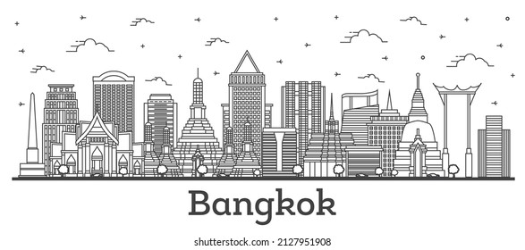 Skyline Bangkok Thailand City mit modernen und historischen Gebäuden einzeln auf Weiß. Vektorgrafik. Bangkok City mit Sehenswürdigkeiten.