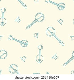 Outline Banjo Bowler Hat Vector Seamless Pattern illustration Design