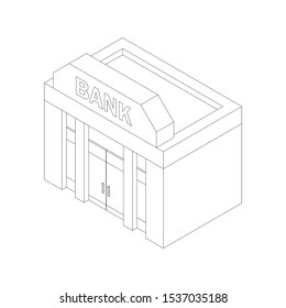 Outline of a bank with big sign, on white background