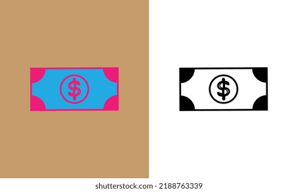 Outline banknote icon.  Dollar sign, money pictogram in vivid colors. Bank note silhouette, investments, abstract digital money and currency. Vector icon , symbol for UI
