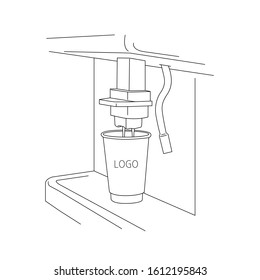 Outline Bar Espresso Coffee Machine With Paper Cup To Go, Vector Illustration Isolated On White Background