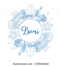 Outline Bari Italy City Skyline with Blue Buildings and Copy Space. Vector Illustration. Business Travel and Tourism Concept with Modern Architecture. Bari Cityscape with Landmarks. 