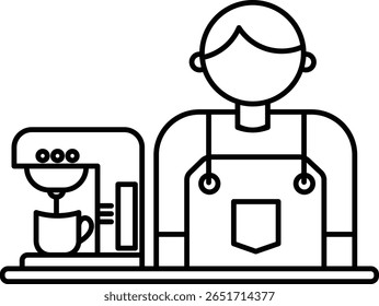 Outline barista icon for cafe branding, staff illustrations, menus, apps, websites, and packaging. Editable vector stroke.