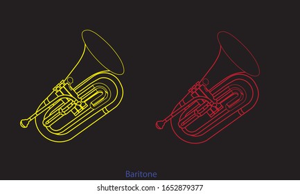 Outline baritones ensemble on black background. Musical instruments for template or art school dictionary illustration