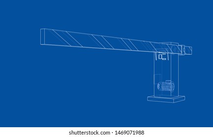 Outline Barrier gate. Vector image rendered from 3d model in sketch style or drawing. Blue background