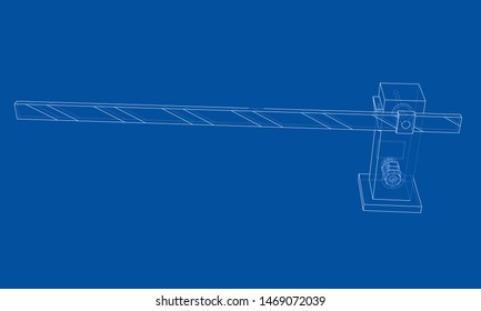 Outline Barrier gate. Vector image rendered from 3d model in sketch style or drawing. Blue background