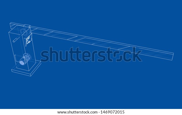 Outline Barrier gate. Vector
image rendered from 3d model in sketch style or drawing. Blue
background