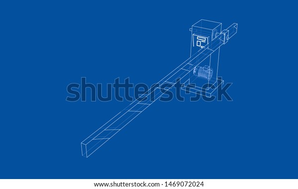 Outline Barrier gate. Vector\
image rendered from 3d model in sketch style or drawing. Blue\
background