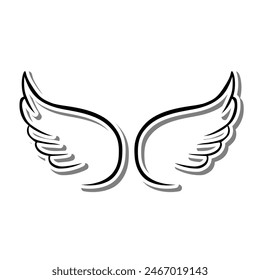 Outline Basic Wings on white silhouette and gray shadow. Vector illustration for decoration or any design.